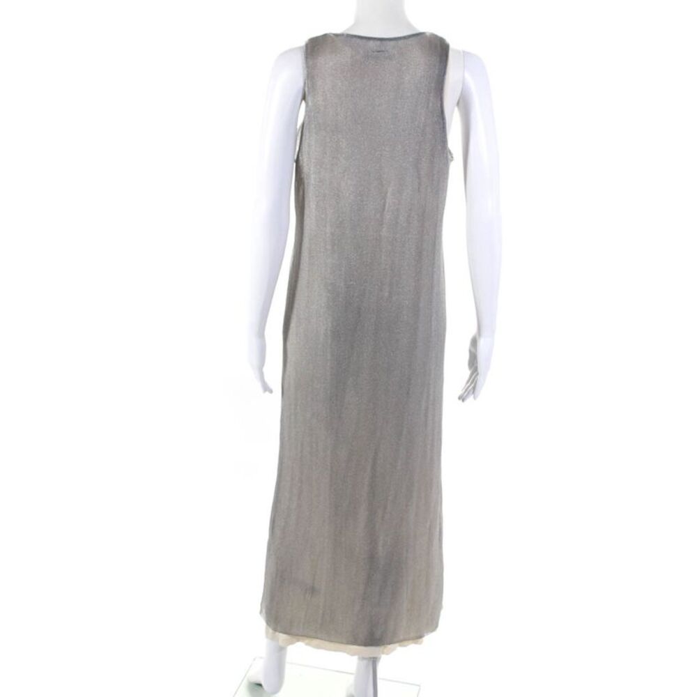Zara Womens Scoop Neck Sleeveless Metallic Maxi Dress Gray Size L - Picture 3 of 6